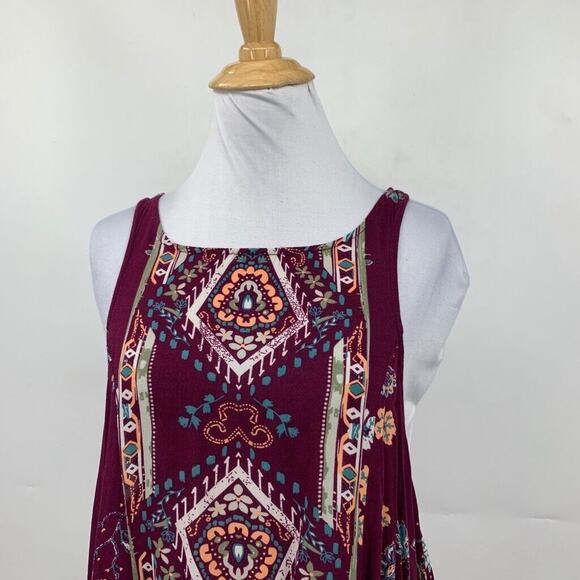 Free People Dress Womens XS Plum Floral Annka Border Slip Keyhole Back Swing - Picture 3 of 14